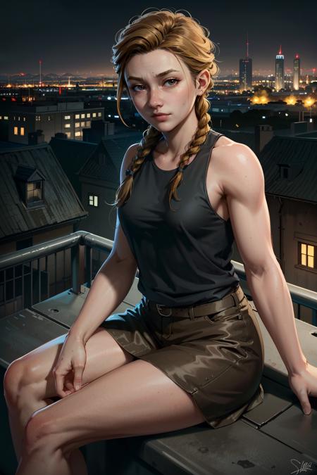 ((masterpiece, best quality))
 <lora:TLOU2Abby:0.8>
TLOU2Abby, 1girl, solo, muscular, single braid, Overlooking the city from a rooftop bar at night, chic outfit, sitting