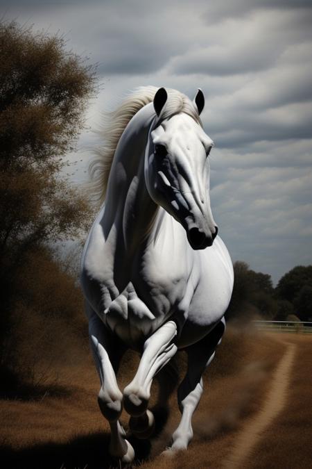 outdoors, no humans, animal, realistic, animal focus, horse, high detail photography, sharp focus, white skin, side view, grey fur