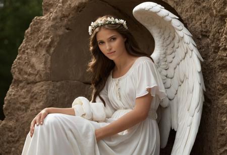 Gorgeous beautiful pretty guardian angel guarding Jesus christ buried tomb