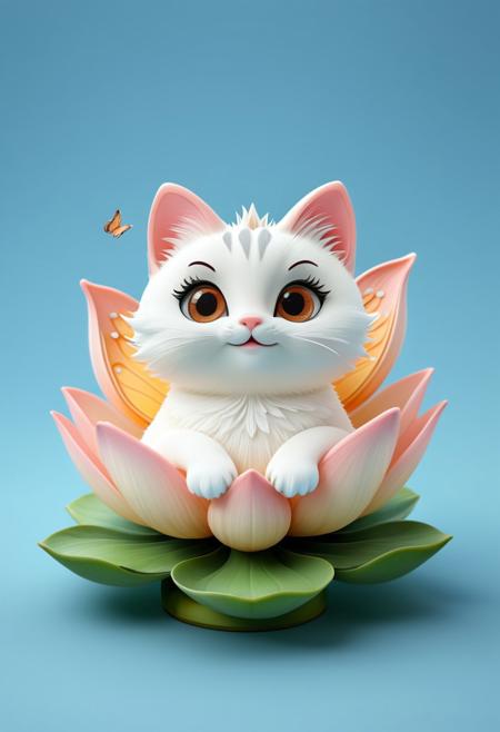 cute cat on lotus, butterfly, (myth), white background, (seamless:1.4),(3D app icon, clean isometric design, beautiful design, soft gradient background, soft colors, centered, 3D blender render, masterpiece, best quality, high resolution, 8k octane render, beautiful color scheme, soft smooth lighting, physically based rendering, square image, high polycount, natural beauty, whimsical )