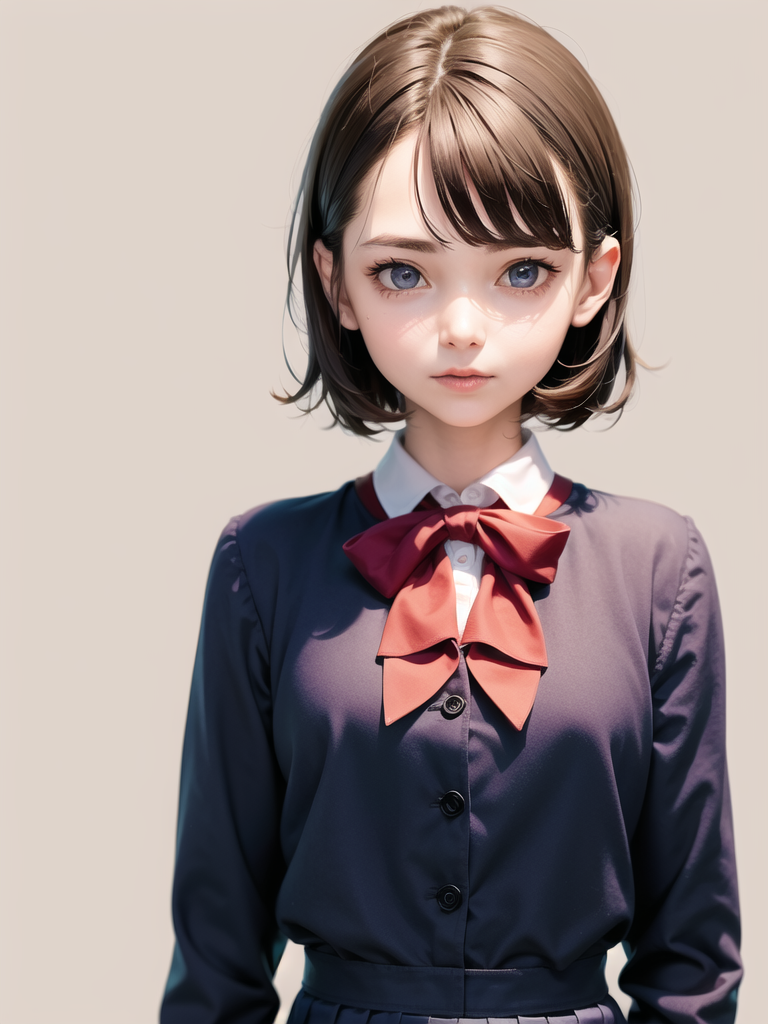 1girl, solo,(best quality),(masterpiece:1.1),(school uniform:1.4),dress, looking_at_viewer, neck_ribbon, cute, clear facia...
