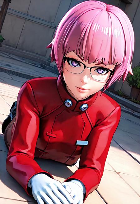 gis-esakipurin, pink hair, short hair, purple eyes, black-framed eyewear, red coat, white gloves, gis-esakipurin outfit, brown pantyhose, black boots, gis-esakipurin, pink hair, short hair, purple eyes, black-framed eyewear, black jacket, black shorts, gis-esakipurin outfit, purple pantyhose, black boots, gis-esakipurin, pink hair, short hair, purple eyes, black-framed eyewear,