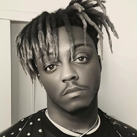 ((masterpiece, best quality, portrait)), (black and white charcoal drawing), juicewrld, detailed eyes, male focus, solo, isolated <lora:juicewrldv2:1>