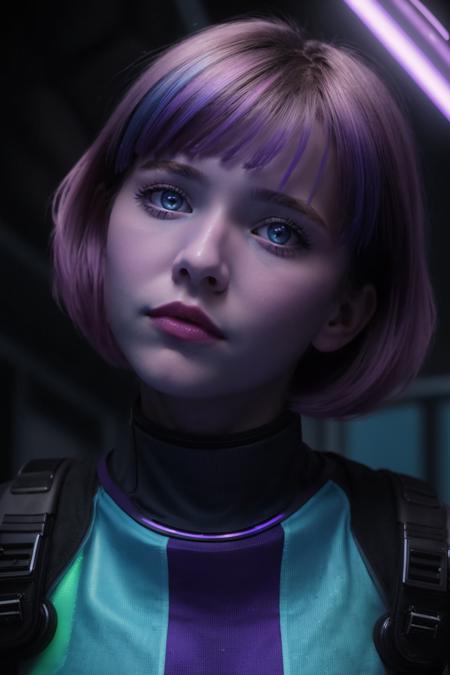 <comment:SUBJECT:0>
analog photo of one cute girl, solo, (((18 years old:1.8))), ((blue pink and violet hairs)), short hair, petite face, looking to the viewer, edgBB_woman,edgBB_face,edgBB_body,
<comment:DESCRIPTOR:0>
(((leans head strangly to left side:1.5)))), look up, confused, puzzled, fixed gaze, like a machine, (extreme bright blue eyes:1.4), neon lights, futuristic colourful neon clothing, violet lips, focus on face, head portrait, focus on subject, dark shot, low key, action, dark area, by night, perfect skin, perfect face, (((circle led light on pterion:1.4)))
<comment:MEDIA:0>
shadows, hyper realistic, photorealistic, 4k, sharp focus, professional photography, masterpiece, ultra detailed photograph, high quality, 8k, raw, soft focus, depth of field, 8k photo, HDR, professional lighting, taken with Canon EOS R5, 75mm lens, sharp focus, depth of field, 8k photo, HDR, professional lighting, taken with Canon EOS R5, 75mm lens,
<comment:WEBSITE_ARTIST:0>
shot by Don McCullin,
<comment:LORAs:0>
<lora:edgBlondeBimboDollLikeness:0.9>
<comment:EMBEDDINGS:0>