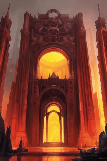 ravnika, I. M. Pei, red and yellow <lora:Ravnika:0.8>, detailed, illustration, trending artstation, digital painting,symmetric,atmospheric lighting