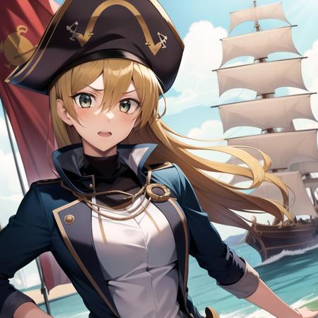 1girl, highres, masterpiece, tenjouin asuka, full body, solo, anime, absurdres, detailed face, perfect eyes,
Captain, ship, sailing ship, pirate, pirate hat, pirate costume