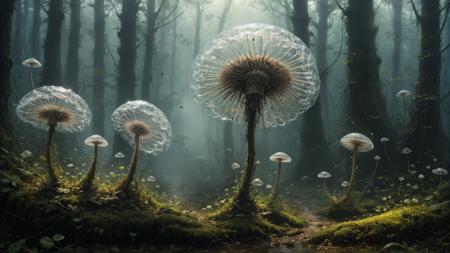 wonderland dandelion with symbiotic luminescent mushroom in misty forest ethereal scenery,extremly intricate detailed,intricate motifs,by Jeremy Mann,Jean Beraud,Andree Wallin,Victor Gabriel Gilbert,Aaron Horkey,shallow depth of field,soft dramatic lighting,Craig Mullins,maximalist,pretty,Ray Tracing,Yoshikata Amano,Edwin Landseer,Ismail Inceoglu,Russ Mills,Victo Ngai,Bella Kotak,intricate filigree,perfect composition,amazing depth,dreamy masterwork by head of prompt engineering,<lora:add-detail-xl:4>,<lora:xl_more_art-full_v1:1>,