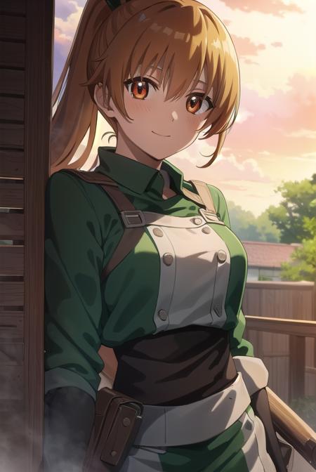 seryuuubiquitous, <lora:seryuu ubiquitous s1-lora-nochekaiser:1>,
seryuu ubiquitous, brown hair, (brown eyes:1.3), uniform, gauntlets, green uniform, military uniform, long sleeves, ponytail, long hair, smile,
BREAK ,
BREAK outdoors, nature, forest, trees, grass, sky, clouds,
BREAK looking at viewer, (cowboy shot:1.5),
BREAK <lyco:GoodHands-beta2:1>, (masterpiece:1.2), best quality, high resolution, unity 8k wallpaper, (illustration:0.8), (beautiful detailed eyes:1.6), extremely detailed face, perfect lighting, extremely detailed CG, (perfect hands, perfect anatomy),