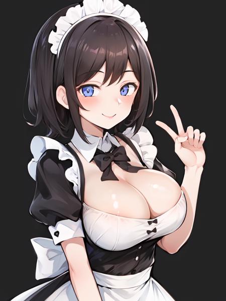 1girl, large breasts, smile, minigirl, maid,