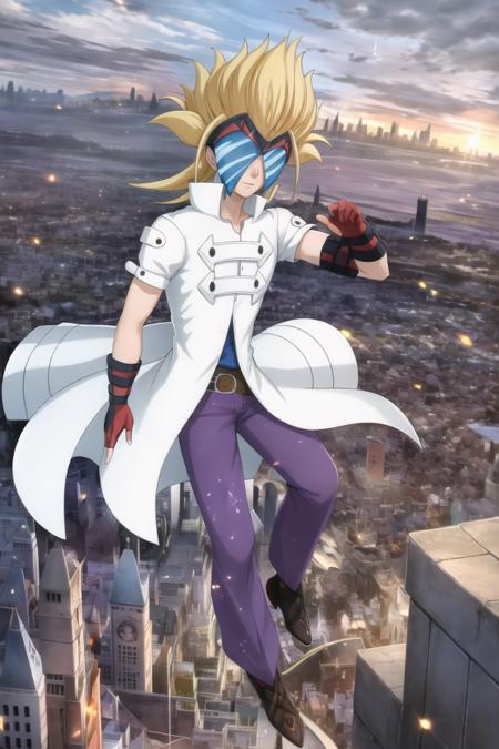 (masterpiece, best quality :1.1), <lora:Masquerade-20:0.9>,
1boy, Masquerade-Bakugan, Masquerade-Coat, solo, male focus, light particles, full body, gloves, fingerless gloves, high quality, dark city, cityscape, city lights, purple pants, legs apart,