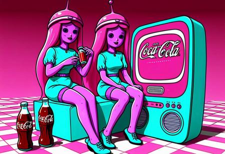 A coca-cola commercial in a vaporwave bauhaus style