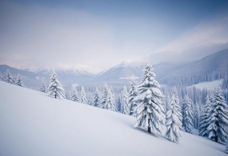 Description: Immerse yourself in the serene beauty of a winter wonderland with this wallpaper featuring snow-laden landscapes. Imagine towering mountains draped in a pristine white blanket, expansive fields glistening under the soft glow of the winter sun, or dense forests where each tree stands adorned with a delicate layer of snow. The tranquil and majestic scenes evoke a sense of peace and wonder, making it perfect for those who find solace in nature's quiet majesty.