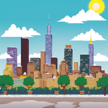 New York skyline, buildings, south park style<lora:South Park Style:0.62>