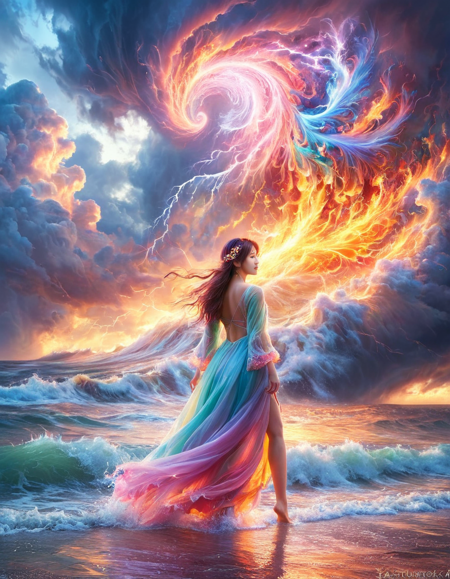 by Yasutomo Oka, ral-mthnl, Ruthless, smooth, Stormy weather, Destructive Art, soft light, Pastel Colors, <lora:ral-mthnl-sdxl:0.85>, holy, excellent composition, beautiful detailed, gorgeous, radiant, rich deep colors, perfect background, cinematic atmosphere, elaborate, ambient illumination, theatrical