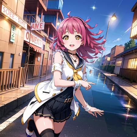 best quality, wavy hair, ultra high res, (photorealistic:1.4), 1girl, full body,Rina_chan_board on face, bare shoulders, cinematic angle,from behind,thigh gap,cleavage,revealing,see-through,professional lighting,thighhighs,hairband,sailor collar,necklace,smile,