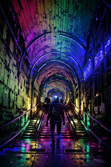 Light Tunnel, no humans,  colorful, abstract, stairs,