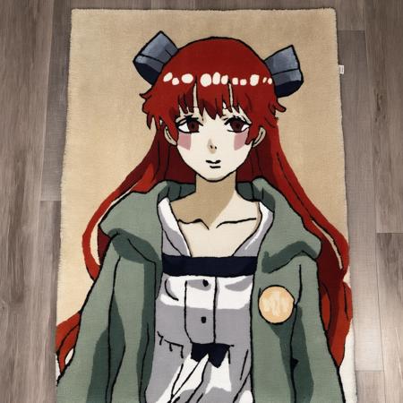 <lora:tufted_rug_style_xl_v1:1> anime girl with red hair, tufted rug style