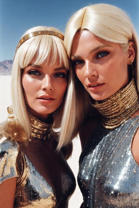 burning man festival, desert
close up, woman with blonde wig, pat mcgrath, 70's sci-fi, two women doing selfie, celestialpunk, moebius, 60s, versace editorial, brunette, vril, disco
<lora:BurningManV1:0.7>