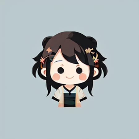 flat avatar, 1girl, solo, smile, hair ornament,simple background,