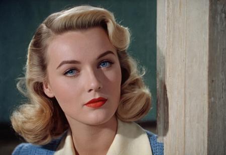 1940s vintage retro, Nora Fries DCU, blonde hair, blue-eyed, perfect photo, highly detailed, best quality, fine details, coherent face, full body, technicolor film still screencap, kodachrome photograph