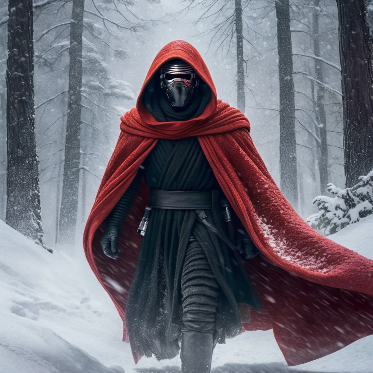 Hyperrealistic art of  <lora:Kylo Ren:1.2>
Kylo Ren a ecu man in a red cloak and a hood on in a snow storm in star wars un...