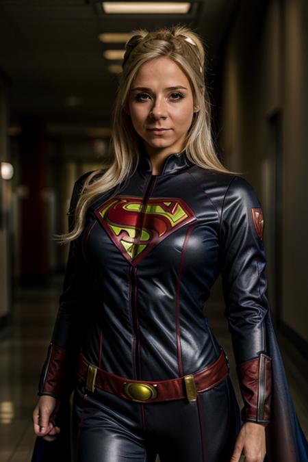 superhero costume ,  hospital , dusk  <lora:Sarah_Jane_Honeywell:1> masterpiece,best quality, detailed face, 1girl, solo, sj1873h, blonde_hair