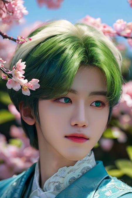 <lora:jaeminv1_ghotilafish:1>, jaemin, (alluring fairy, up close,looking at viewer:1.2)
8k, intricate, elegant, highly detailed, green eyes, majestic, digital photography, (masterpiece, sidelighting, finely detailed beautiful green eyes: 1.0), hdr, blurry, blurry foreground, blurry background, branch, cherry blossoms, depth of field, motion blur, photo_background, solo, tree, vibrant details, luxurious, absurdres, incredibly absurdres, (realistic, photo-realistic:1), finely detail, best quality, lace, hyperrealistic, anatomical, elegant, blue butterfly