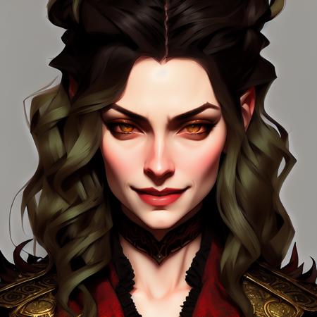 portrait of beautiful  Mushy Crazy castlevania vampire woman with Olive Layers hairstyle wearing  Halterneck , art by RFKTR_doom, high quality, trending on artstation, 4k, 8k, highly detailed, sharp focus