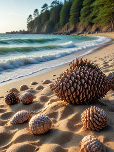 pines and needles, made of, (embedding:Smooth_Quality:1), A calm beach scene with soft waves, sandcastles, and seashells scattered on the shore.,
<lora:4steps wai-2Rectified-V140:1.0000000000000002> <lora:Smooth_Booster_v3:0.20000000000000004> <lora:illustriousXLv01_stabilizer_v1.185c:0.20000000000000004> <lora:Pines_and_Needles:1.0>