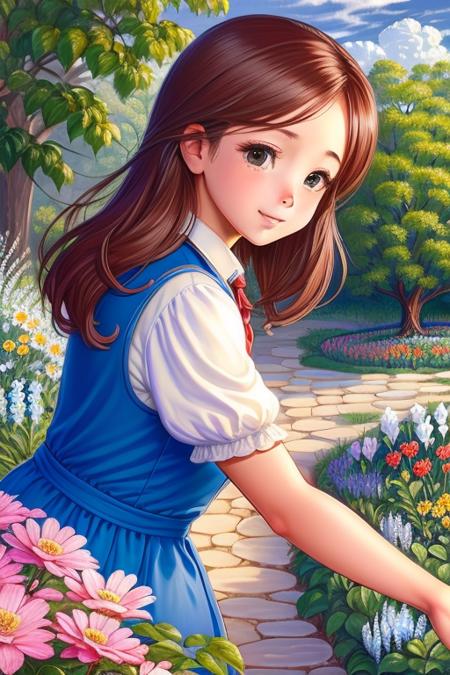 <lora:envybetterhandsLocon_alpha3:1>,    <lora:IraKennedy:1> irakennedy, a cute teenage girl picking flowers in a garden <lora:Marcelmarlier:0.6>