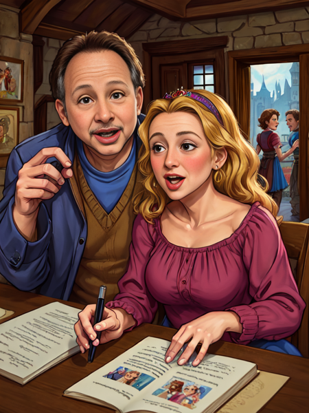 add_detail, masterpiece, Billy Crystal and Carol Kane from the movie The Princess Bride, "Have fun storming the castle!"