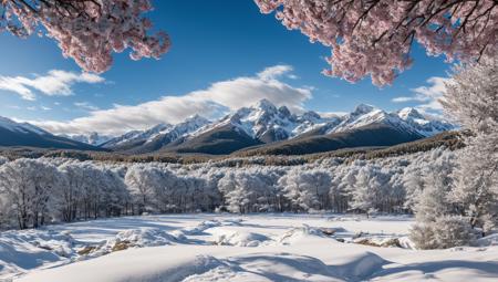 ((masterpiece:1.4,best quality)), cloud,   outdoors
(snowy mountains), spring glade, scenery, sky,
(noon:1.4), high detail, abundant, 8k, high detail, wallpaper