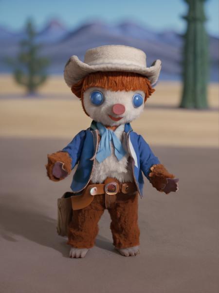 colargolstyle colargol photo of the bear wearing cowboy clothes and hat in the wild west, high quality, very sharp, professional photography <lora:hjcolargol_v11:0.75>