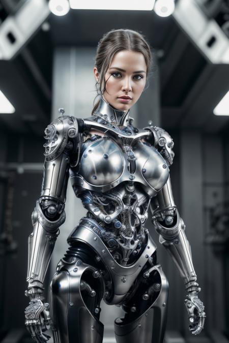 masterpiece, photo realistic, best quality, a raw photo of a steel cyborg girl, Classic headshot posebiomechanical, mshn robot, hyper realistic, intricate design, (insanely detailed:1.4), (extremely fine details:1.35), Extremely sharp lines, cinematic lighting, Photorealistic, a detailed masterpiece by Ralph McQuarrie,Agnes Cecile <lora:mshn:0.7>
