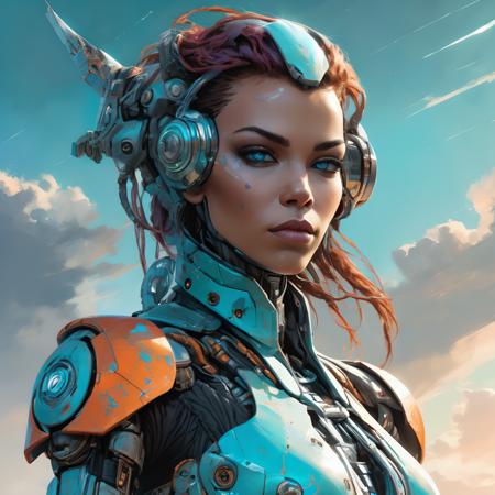 (masterpiece,best quality, ultra realistic,32k,RAW photo,detailed skin, 8k uhd, high quality:1.2), grunge style symmetry!! dynamic pose! closeup portrait of a cyborg valkyree girl, fashion cyborg jumpsuit, shoulder pads, cinematic light, backlight, teal orange, volumetric clouds, by gerald brom, by mikhail vrubel, by peter elson, muted colors, extreme detail, trending on artstation, 8 k . textured, distressed, vintage, edgy, punk rock vibe, dirty, noisy