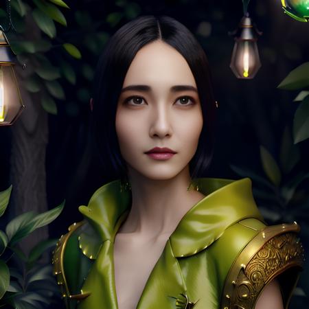 <lora:Ayano Omoto:1>,  digital painting, hyperrealistic, fantasy, suggestive, bust, highly detailed, sharp focus, stunningly beautiful, green, yellow, candle light,