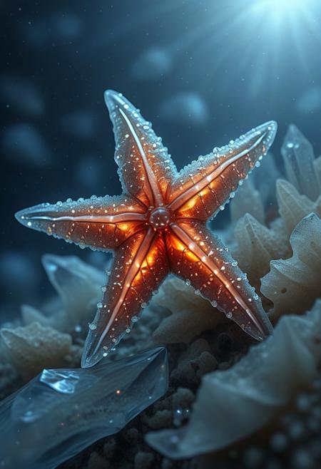 Masterpiece, High Details, HD, 8K, Photorealistic, perfect, High Quality, rp_slgd, , crystalized starfish, beauty, ethereal background