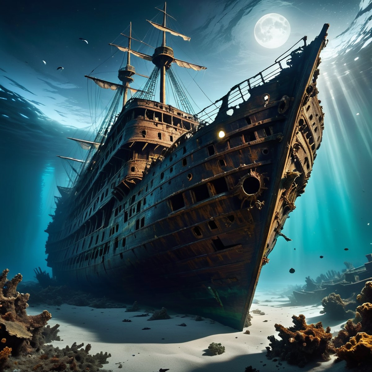 As you approach the haunting shipwreck, a sense of eerie desolation fills the air. The skeletal remains of a massive ship ...
