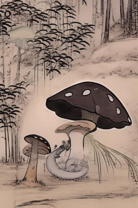 best quality, The Caterpillar smoking a hookah on top of a giant mushroom, shinyunbok painting