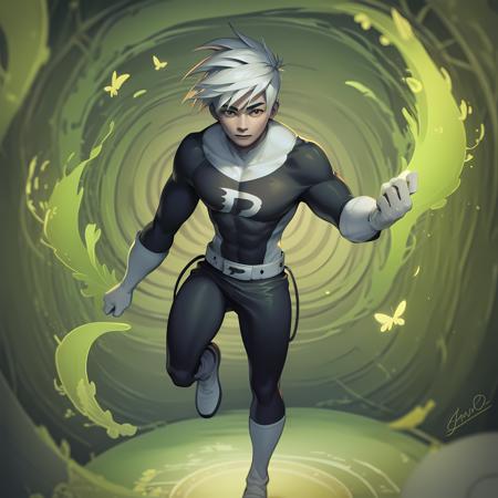 ((masterpiece, best quality)),(complex light),1boy, full body,solo, danny phantom, white hair,  <lora:danny_phantom2-10_1+2:0.6>,white gloves, standing,