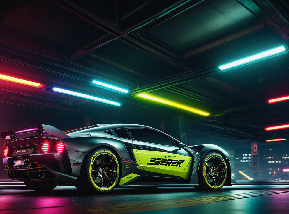 cyberpunk 2077 supercar, iridescent paint, in cyberpunk 2077 city photoshoot, running at high speed, glowing lights, speed sensation, well framed at middle range, neon colored luxury rims, slammed, extreme detail, illegal race car, extreme photorealistic, 3D, 8k, Hyper detailed car, perfect soft lighting, great lighting, car photography, fisheye lens, raining, reflection, octane render, high quality, <lora:more_details:.6>