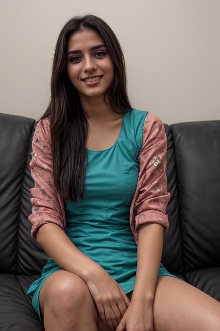 candid, 22yr old pakistani  woman, castingcouch, wearing embroidered cotton blue (kameez:1.1), leather jacket,  <lora:couch:0.7>, blushing, nervous, apprehensive, forced smile looking at viewer, sitting on sofa, from below,  barefoot,   <lora:add_detail:0.5>, <lora:real_skin:0.7> skin, <lora:retromanba:0.3> Yamanba (dark skin), RAW photo, 8k uhd, dslr, soft lighting, high quality, film grain, Fujifilm XT3