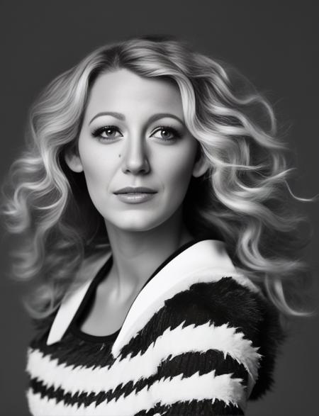 BlakeLively, photograph, stylized, zoomed out of a Lifeless Resourceful Woman, wearing Mind reader Cheerleader uniform, Fur-Trimmed Twist out hairstyle, Raining, behance, Canon 5d mark 4, Zoom lens, BW, <lora:BlakeLivelySDXL:1>