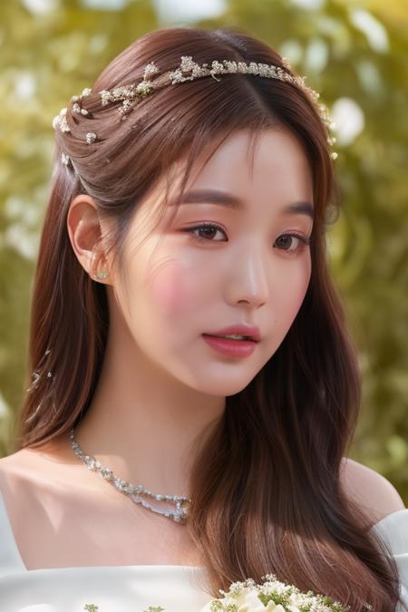 <lora:iveWonyoung:1>,Wonyoung,(close-up photo:1.5),(pov:1.1),korean, woman, complex 3d render ultra detailed, portrait of beautiful women, smile,looking over spruce forest, moody portrait, striking features, beauty, intricate details, dramatic composition, tension, contrast, texture, realism, high-quality rendering, stunning art, high quality, film grain, Fujifilm XT3,swirly bokeh,(realistic, photo-realistic:1.4),RAW photo,physically-based rendering,(looking at camera:1.5),(looking at viewer:1.2),(8k, best quality, masterpiece:1.2),(full body shot:1.1),octane render,extremely detailed CG, unity 8k wallpaper,studio soft light, rim ligh,in forest,sunlight,standing,(a girl is wearing wedding dress:1.5),hyper realistic detail shiny skin,ultra detailed,(ultra realistic:1.5),(intricate:1.2),(photorealistic:1.4),1girl,(skinny:1.3),detailed background