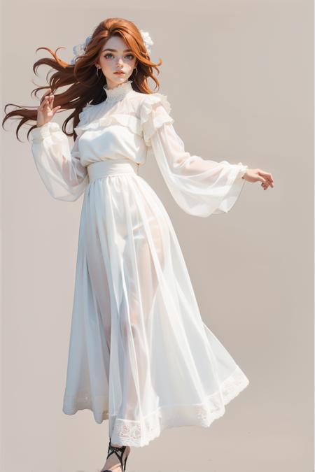 v1ntag3w3d, white dress, see-through, puffy long sleeves, 