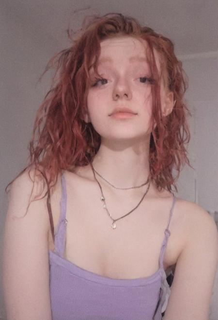 woman, egirl_pfp, polaroid
<lora:egirl_pfp:1>, Molly, MJ, auburn hair, greyish violet tank top, violet spaghetti strap tank top, cleavage, polaroid photo, large boobs