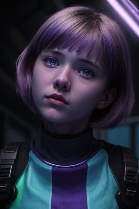<comment:SUBJECT:0>
analog photo of one cute girl, solo, (((18 years old:1.8))), ((blue pink and violet hairs)), short hair, petite face, looking to the viewer,
<comment:DESCRIPTOR:0>
(((leans head strangly to left side:1.5)))), look up, confused, puzzled, fixed gaze, like a machine, (extreme bright blue eyes:1.4), neon lights, futuristic colourful neon clothing, violet lips, focus on face, head portrait, focus on subject, dark shot, low key, action, dark area, by night, perfect skin, perfect face, (((circle led light on pterion:1.4)))
<comment:MEDIA:0>
shadows, hyper realistic, photorealistic, 4k, sharp focus, professional photography, masterpiece, ultra detailed photograph, high quality, 8k, raw, soft focus, depth of field, 8k photo, HDR, professional lighting, taken with Canon EOS R5, 75mm lens, sharp focus, depth of field, 8k photo, HDR, professional lighting, taken with Canon EOS R5, 75mm lens,
<comment:WEBSITE_ARTIST:0>
shot by Don McCullin,
<comment:LORAs:0>
<comment:EMBEDDINGS:0>
(DV_Dolly_Vicious)