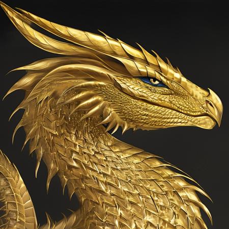 persian art portrait of an elegant gold dragon