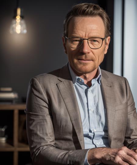 (A medium photo of  bryan cranston,age up,old,grey hair),wearing(brown suit,glasses),crossed legs,grey background, (masterpiece:1.2) (photorealistic:1.2) (bokeh) (best quality) (detailed skin) (intricate) (8k) (HDR) (cinematic lighting) (sharp focus) (Clutter-Home:1.2),
<lora:bryancranston:0.9>