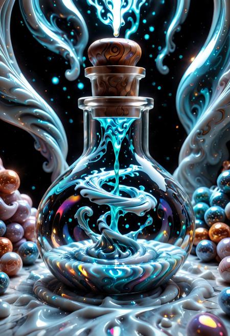 score_9, score_8_up, score_7_up, masterpiece, amazing quality, best quality, very aesthetic, absurdres, very awa, hyper-realistic, ultra-HD, perfect composition, cinematic lighting, volumetric lighting, raytracing, ambient occlusion, extreme close up, 
BREAK
Marble Potion Vial, swirling liquid, glass vial, iridescent glow, mystic aura,